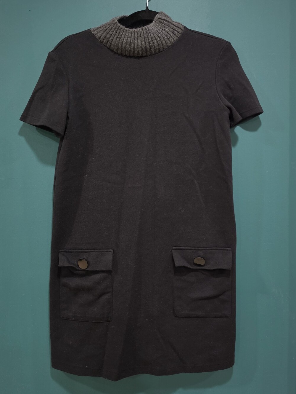 Zara Trafaluc Black Mock Neck Shift Dress Cargo Pockets M